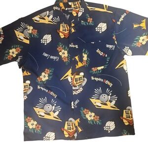 Ferruche Bowling Shirt Mens Large Blue All Nite Tropica‎ Bowl Aloha Print Korea